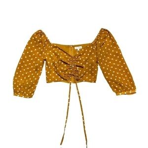 Re:named Off the Shoulder Puffy Mid Sleeve Tan Crop Top | U.S. Woman’s Medium